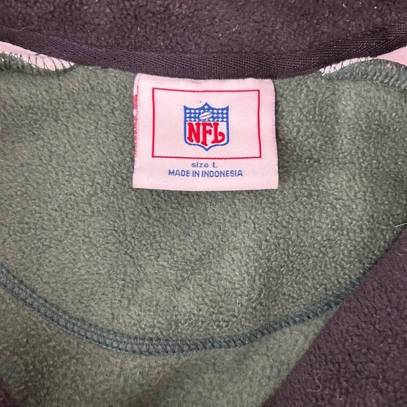 New York Jets Fleece Sweater Jacket Sz L Green NFL Football Quarter Zip Pullover - Picture 6 of 9